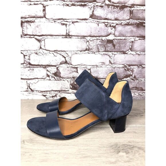 Aquatalia Blue Suede Leather Ankle Strap Heel Sandals Women’s Sz 11M US/42EU - Picture 1 of 16